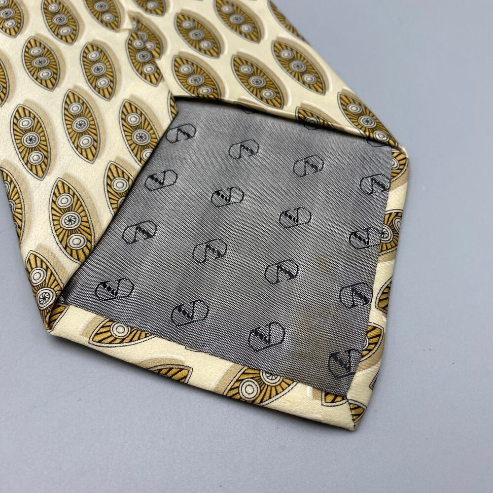 Valentino Cravatte‎ 100% Silk Made In Italy Neck Tie Beige Tan Geometric - Picture 7 of 8